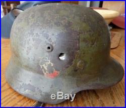 WW2 WWII GERMAN M35 MILITARY HELMET WITH BULLET ENTRY & EXIT HOLE With STRAP