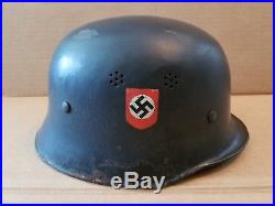 WW2 WWII German Civic Fire Police Helmet (FeuerSchutzPolizei) w Liner and Strap