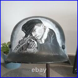 WW2 repainted German Helmet with various scenes