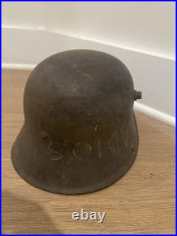 WWI German M16/M17 Steel Helmet With Liner Remnants & Scratched Lettering WWI German M16/M17 Steel Helmet With Liner Remnants & Scratched Lettering