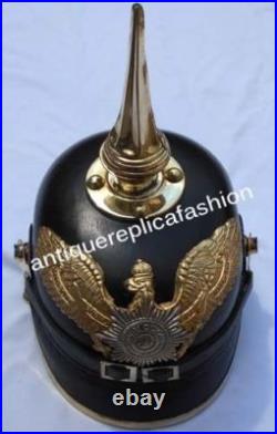 WWI German Pickelhaube Helmet LEATHER Helmet Long Spiked Officer Halloween spart