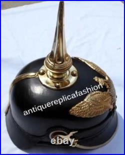 WWI German Pickelhaube Helmet LEATHER Helmet Long Spiked Officer Halloween spart