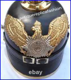 WWI German Pickelhaube Helmet LEATHER Helmet Long Spiked Officer Halloween spart