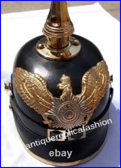 WWI German Pickelhaube Helmet LEATHER Helmet Long Spiked Officer Halloween spart