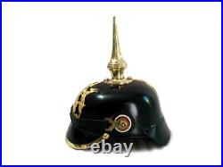 WWI WWII German Pickelhaube Long Spiked Helmet Black Leather Prussian Helmet