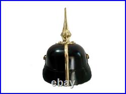 WWI WWII German Pickelhaube Long Spiked Helmet Black Leather Prussian Helmet
