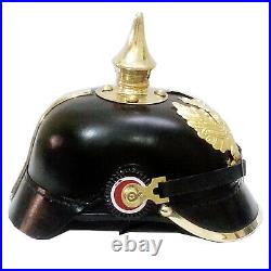 WWI WWII German Pickelhaube Prussian Leathe Helmet Spiked Officer helmet T0523