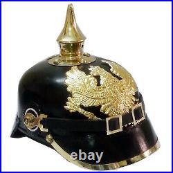 WWI WWII German Pickelhaube Prussian Leathe Helmet Spiked Officer helmet T0523
