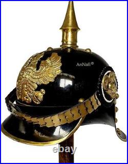 WWI & WWII German Prussian Pickelhaube Helmet Brass Accents Imperial Officer