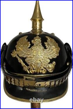 WWI & WWII German Prussian Pickelhaube Helmet Brass Accents Imperial Officer