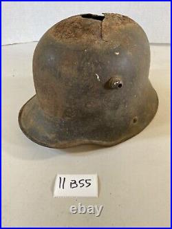 WWI or WWII German foot soldier helmet bullet holes ww1 ww2 world war 11B55