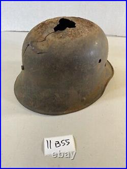 WWI or WWII German foot soldier helmet bullet holes ww1 ww2 world war 11B55