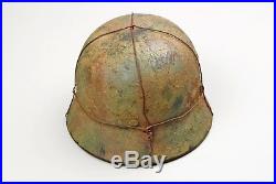 WWII GERMAN M-1940 ARMY BROWN & GREEN ROUGH CAMOUFLAGED HELMET with WIRE