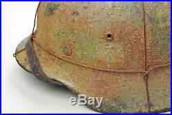 WWII GERMAN M-1940 ARMY BROWN & GREEN ROUGH CAMOUFLAGED HELMET with WIRE