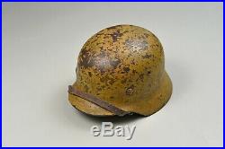 WWII GERMAN M35 AFRIKA KORPS HELMET withTROPICAL CAMOUFLAGE FINISH COMPLETE
