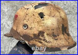 WWII German Helmet M42/ET66 Winter Camo Medic, Restored HQ