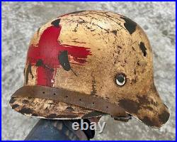WWII German Helmet M42/ET66 Winter Camo Medic, Restored HQ