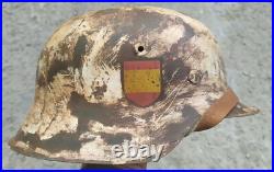 WWII German Helmet M42/NS66 Wehrmacht Blue Division, Spanish Winter, Restored