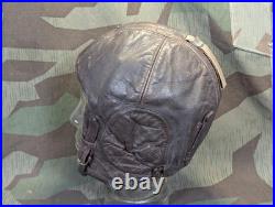 WWII German Luftwaffe Leather Flight Helmet LKpW101 Skull Cap Hat Siemens 1940s
