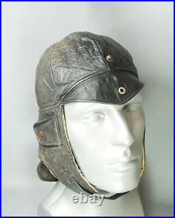 WWII German Luftwaffe Pilot Aviator Black Leather Flying Flight Helmet