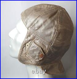 WWII German Luftwaffe Pilot Aviator Brown Leather Flight Helmet Bonnet Prym