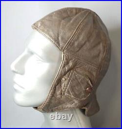 WWII German Luftwaffe Pilot Aviator Brown Leather Flight Helmet Bonnet Prym