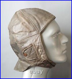 WWII German Luftwaffe Pilot Aviator Brown Leather Flight Helmet Bonnet Prym