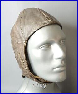 WWII German Luftwaffe Pilot Aviator Brown Leather Flight Helmet Bonnet Prym