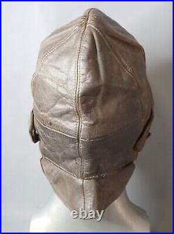 WWII German Luftwaffe Pilot Aviator Brown Leather Flight Helmet Bonnet Prym