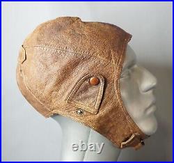 WWII German Luftwaffe Pilot Aviator Brown Leather Flying Flight Helmet H. D