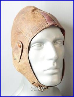 WWII German Luftwaffe Pilot Aviator Brown Leather Flying Flight Helmet H. D