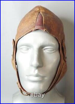 WWII German Luftwaffe Pilot Aviator Brown Leather Flying Flight Helmet H. D