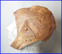 WWII German Luftwaffe Pilot Aviator Brown Leather Flying Flight Helmet H. D