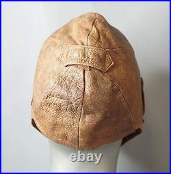 WWII German Luftwaffe Pilot Aviator Brown Leather Flying Flight Helmet H. D