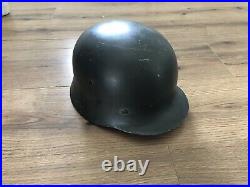 WWII German M35 Helmet ET-70 1575 R. Larsen Berlin 1939 Leather Strap