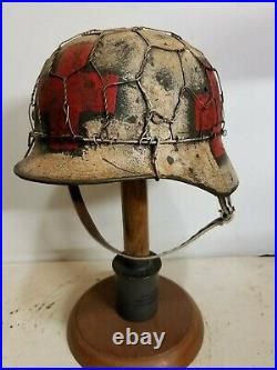 WWII German M35 Normandy Aged Winter Medic Chickenwire Helmet