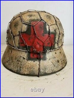 WWII German M35 Normandy Aged Winter Medic Chickenwire Helmet