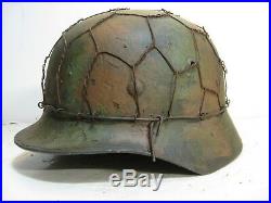 WWII German M35 Normandy Camo Helmet with Half Basket Chickenwire