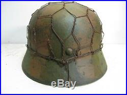 WWII German M35 Normandy Camo Helmet with Half Basket Chickenwire