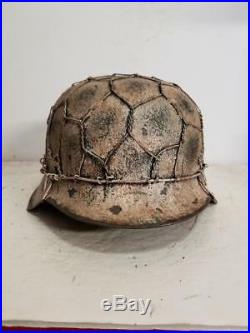 WWII German M42 Chicken wire Half basket Winter Camo Helmet