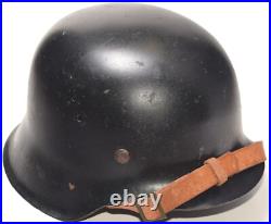 WWII German M42 ET64 Helmet with Original Split Pins, Post-War Black Czech Refit WWII German M42 ET64 Helmet with Original Split Pins, Post-War Black Czech Refit