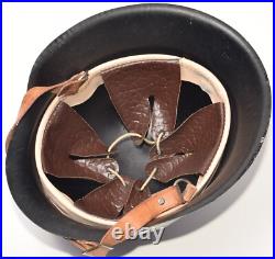 WWII German M42 ET64 Helmet with Original Split Pins, Post-War Black Czech Refit WWII German M42 ET64 Helmet with Original Split Pins, Post-War Black Czech Refit
