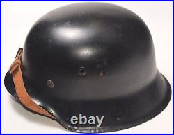 WWII German M42 ET64 Helmet with Original Split Pins, Post-War Black Czech Refit WWII German M42 ET64 Helmet with Original Split Pins, Post-War Black Czech Refit