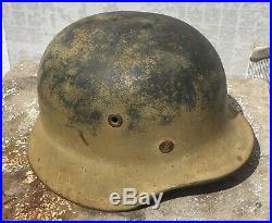 WWII German m40 camo helmet with liner named ww2