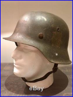 WWII Original German Combat Helmet Complete with Liner and Chinstrap ET64 Named
