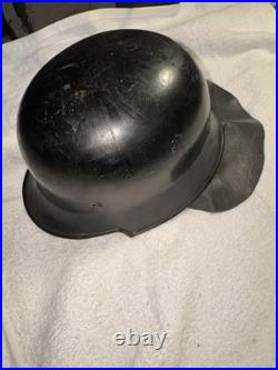 WWII WW2 German FEUERSCHUTZPOLIZEI Metal Helmet With Leather Neck Fire Police