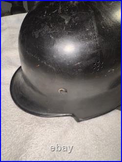 WWII WW2 German FEUERSCHUTZPOLIZEI Metal Helmet With Leather Neck Fire Police