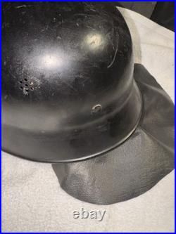 WWII WW2 German FEUERSCHUTZPOLIZEI Metal Helmet With Leather Neck Fire Police