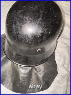 WWII WW2 German FEUERSCHUTZPOLIZEI Metal Helmet With Leather Neck Fire Police