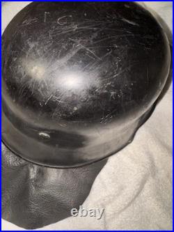 WWII WW2 German FEUERSCHUTZPOLIZEI Metal Helmet With Leather Neck Fire Police